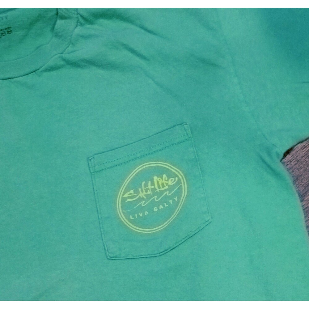 Salt Life Live Salty Tee Mens L Green Pocket Double Sided - Picture 3 of 5